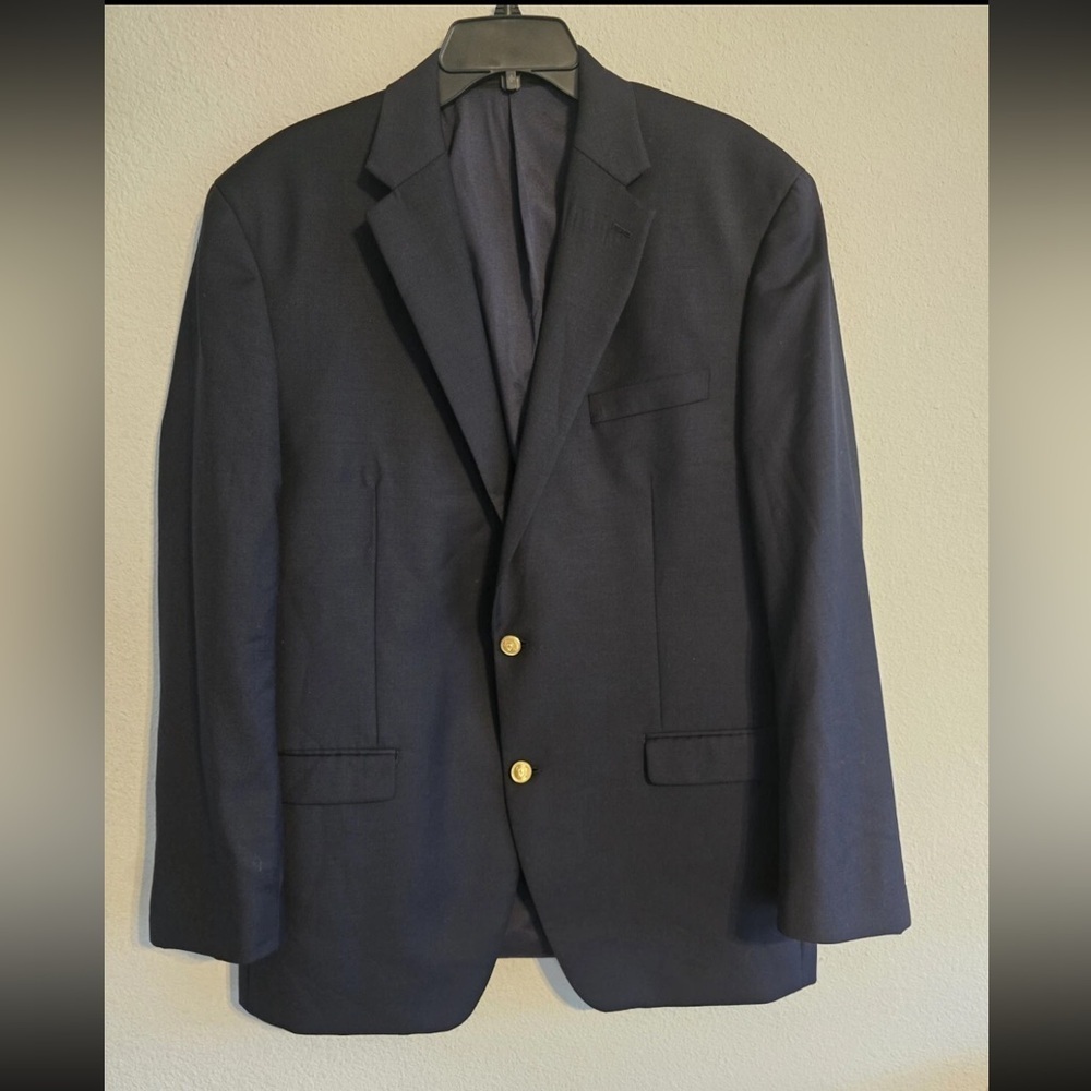 Lauren Ralph Lauren Sports Coat Men 44L Navy Blue Wool Gold Button Career - Picture 2 of 15